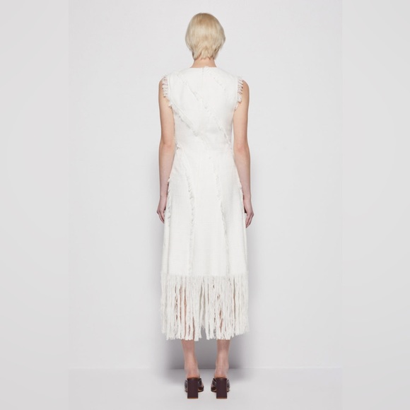 Nwt $745 jonathan simkhai elisha shredded boucle midi dress in ivory - Picture 6 of 6